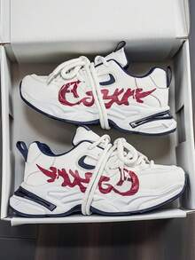 Giày thể thao nam đế dày, kiểu dáng casual, chất liệu chunky, buộc dây, được ưa chuộng năm 2026. - trắng đỏ - Xem 6