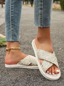 2026 Sandalias planas de dedo abierto casuales con tiras cruzadas, adecuadas para todas las estaciones - Dorado - Ver 6