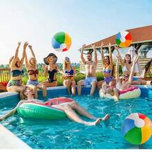 Pelota de playa inflable arcoíris, 6 colores, decoración para fiesta de piscina de verano, adecuada para césped, playa, juegos de equipo de playa, regalos, artículos de fiesta, artículos esenciales de playa, juegos de piscina, juegos de natación, juegos inflables - Multicolor - Ver 1