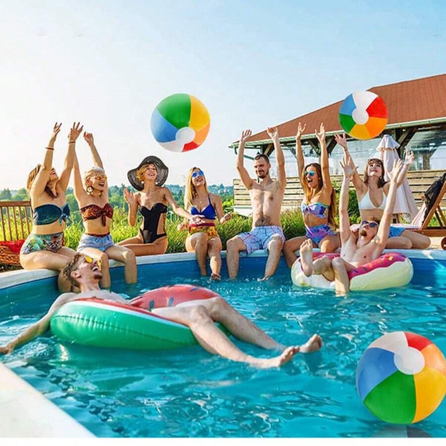 Pelota de playa inflable arcoíris, 6 colores, decoración para fiesta de piscina de verano, adecuada para césped, playa, juegos de equipo de playa, regalos, artículos de fiesta, artículos esenciales de playa, juegos de piscina, juegos de natación, juegos inflables - Multicolor - Ver 1