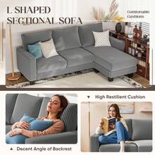 L-Shaped Convertible Sectional Sofa 3 Seater With Corduroy Fabric, Complete With Mobile Footrest, For Living Room, Apartment And Office - Xám - Xem 5
