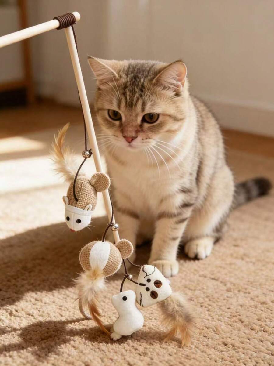 1个木制逗猫棒，带老鼠铃铛，可作逗猫棒使用，猫咪自娱自乐互动玩具，款式随机。 - 彩色 - 查看 1