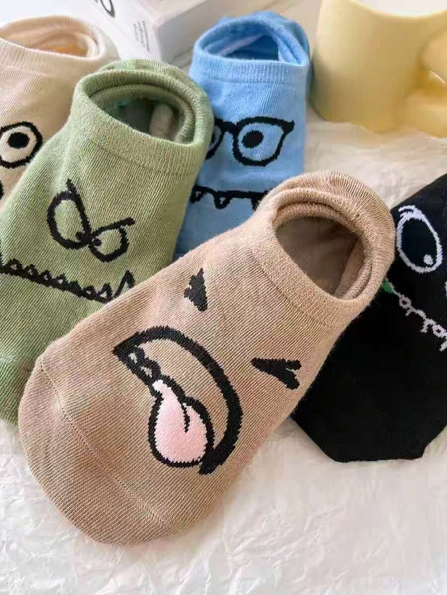 5 Pairs Random Cartoon Funny Boat Socks, Women's Thin Casual Ankle Socks, Cute Short Socks, Summer, Japanese Style, - Multicolor - View 1