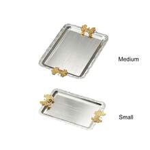 Khay kim loại bạc, Đĩa đựng đồ ăn hình chữ nhật có tay cầm hình bướm phong cách cổ điển, Đồ trang trí tiệc và đĩa đựng, Bộ đồ ăn cho lễ cầu nguyện, Khay đựng mỹ phẩm và trang sức, Có 3 kích cỡ - Bạc - Xem 17