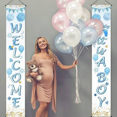 1 Pair Of Welcome Baby Background Banners, Made Of Polyester Material, Welcome Baby, Suitable For Outdoor Decoration, Wall And Door Hanging Flags, No Need For Electricity, Very Suitable For Newborn Celebrations, Photography Background Decoration, Porch Decoration