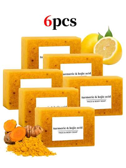 6/3 piezas de jabón hecho a mano con cúrcuma, limón y ácido kójico, 100g/pieza, sin alcohol, con aroma a cúrcuma, apto para rostro, Body y manos. El jabón hecho a mano puede aclarar, suavizar la piel, iluminar el cutis y hidratar. Rico en espuma de limpieza profunda de ácido kójico, haciendo que la piel sea talla grande suave. Jabón de aceites esenciales hecho a mano, con la adición de aceites esenciales naturales, jabón natural hecho a mano, jabón de ácido kójico, apto para todo tipo de pieles. 2/1 pieza
