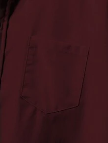经典学院风休闲派对口袋贴片酒红色正式长袖衬衫，适合青少年 - 酒紅色 - 查看 4
