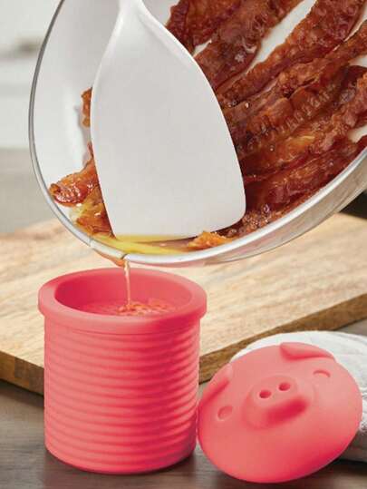 Suport creativ pentru grăsime de bacon în formă de porc din silicon, colector și recipient de depozitare a grăsimii de bacon, depozitare esențială în bucătărie pentru grăsime de bacon, potrivită pentru naveta și utilizarea zilnică, esențială pentru uz casnic