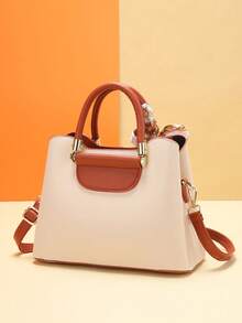 3pcs Women Bag Set - Elegant Geometric Embroidery, Faux Leather And Clutch Wallet - Khaki - View 5