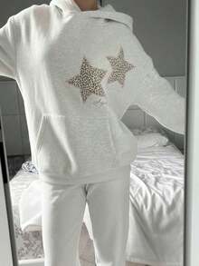 Slogan Star Leopard Print, Women's Oversized Fit&Long Length Pocket Long Sleeve Sweatshirt/Hooded Sweatshirt For Fall/Autumn&Winter, Long Sleeve&Baggy Drop Shoulder&Pullovers, Night Out/Daily/Office/Home/Street/Travel/Airport/Brunch, Fall Women, Fall, Autumn, Winter For Women, Winter, Winter, Homecoming, Cute, Cute Tops Women, Kawaii, Y2k, Streetwear, Teacher For Women, Airport For Women Casual - 淺灰色 - 查看 6