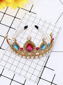 Women's Retro Faux Pearl & Gemstone Crown Headband, Birthday Party Costume Headpiece, Cosplay Headband, Women Costume Headwear - Gold - View 3