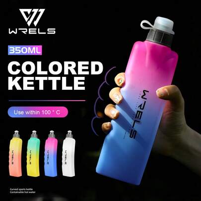  1/2 Pieces WRELS Curved Gradient Hard Water Bottle, Leak-Proof, Lightweight, Silicone Material, Portable, Suitable For Running, Fitness, Cycling, Camping, Outdoor Sports And Bicycle Accessories, Fitness Kettle, Running Accessories