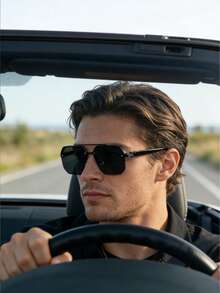 一副男士光滑多边形太阳镜，金属材质，UV400 防晒，商务时尚，日常通勤款 - 彩色 - 查看 2