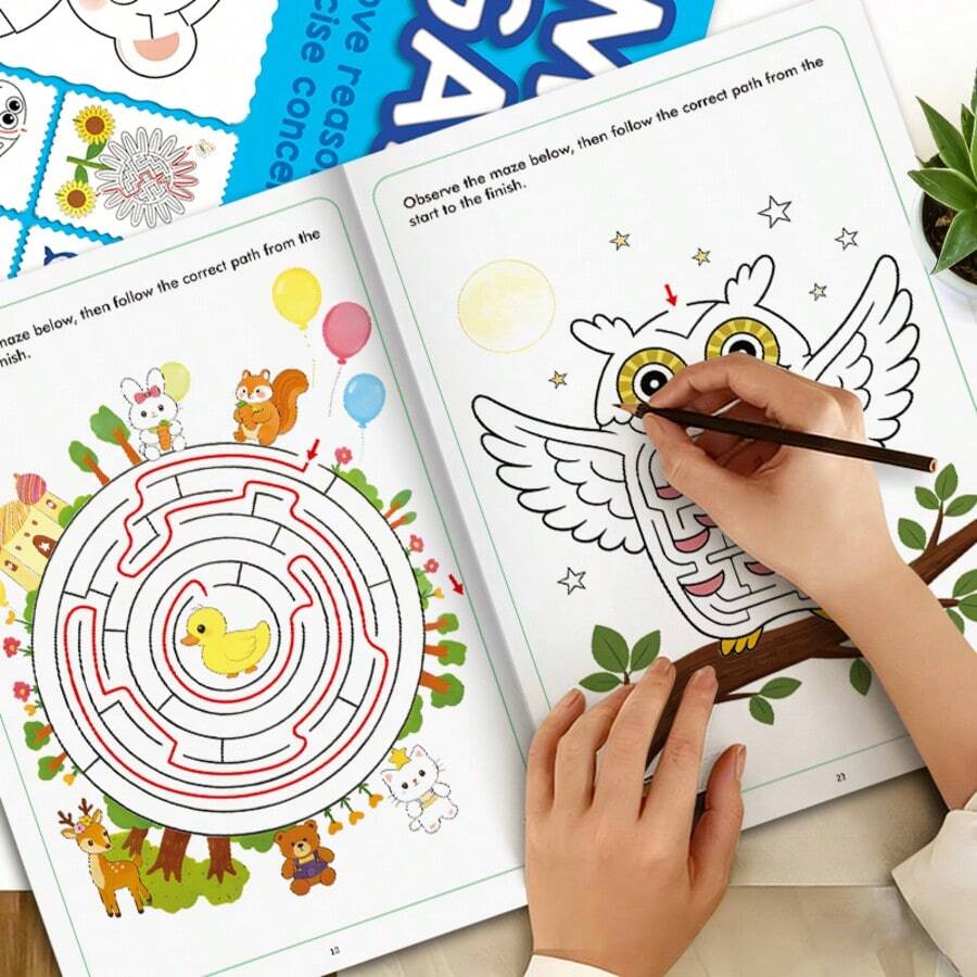 32-Page Fun Maze Game Book, Focus Maze Training Book, Maze Game Book, Children's Maze Game Activity Manual, Children's Maze Puzzle Activity Book, Suitable For Boys And Girls 3 Years Old And Above, Maze Training Book For Students, Thinking Development Attention Game Puzzle Development, Back To School Gift, Early Development Toy Book, Interactive Learning Tool, Thanksgiving Gift, Christmas Halloween Gift, Easter Gift - Multicolor - View 1