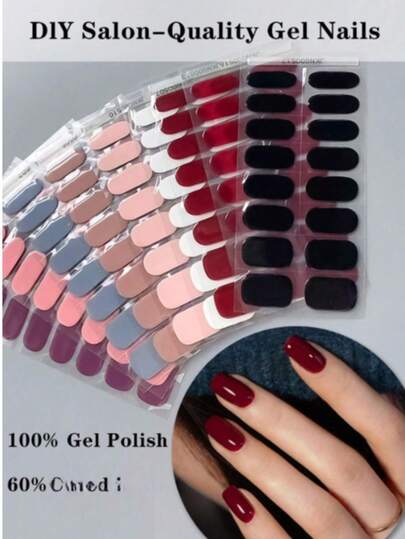 16pcs Semi-Cured Gel Nail Stickers, Autumn/Winter Red Self-Adhesive Full Nail Gel Stickers, Compatible With All Nail Lamps, DIY Nail Decor Stickers, Suitable For Women & Girls Use In Nail Salons, Salon Quality, Easy To Apply, Ideal For Women's Home DIY Manicure