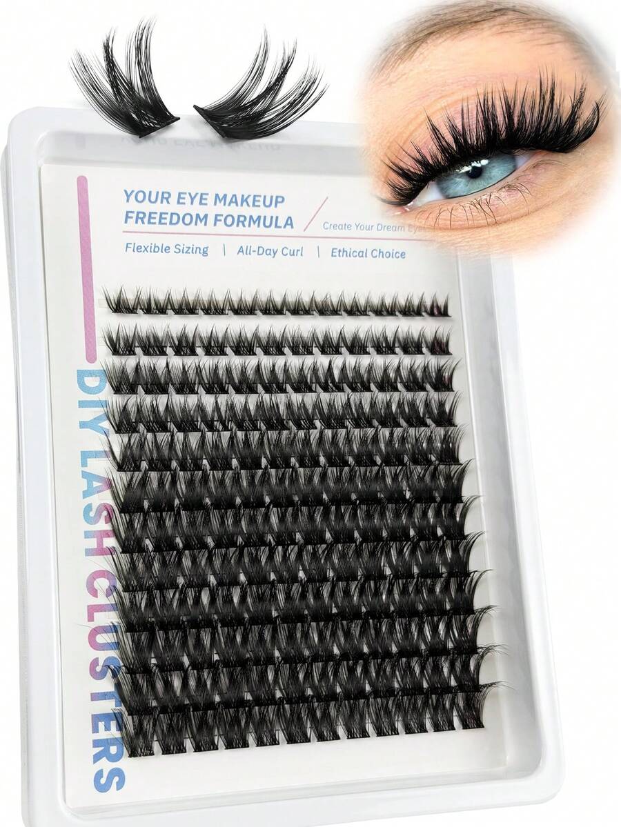 Hinarin 144 Pcs C-Curl Natural Lash Clusters Clear Band Eyelash Clusters Wispy Lashes Clusters 8-16mm Cluster Eyelash Extensions Individual Lashes DIY Lash Natural Look Individual Lashes Suitable For Home Lash Extension