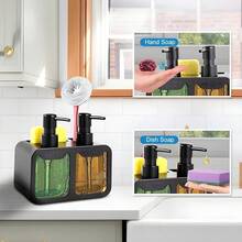 1 Set Black Soap Dispenser With Storage, Modern Style Liquid Soap And Dish Soap Pump Dispenser Set, Includes Sink Organizer Brush And Sponge Holder - Dispensing Bottles - View 2