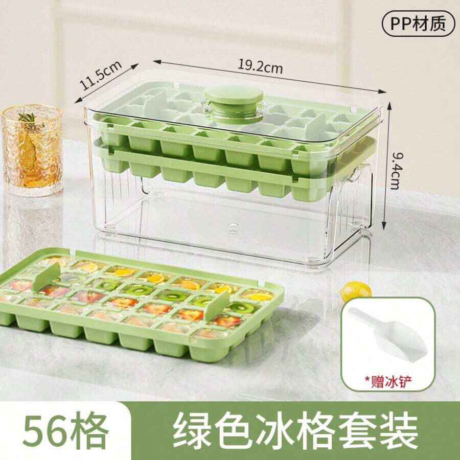 Khay làm đá một chạm, khuôn làm đá tại nhà, khay đựng đá dễ lấy ra, làm đá nhanh. - màu xanh lá - Xem 1