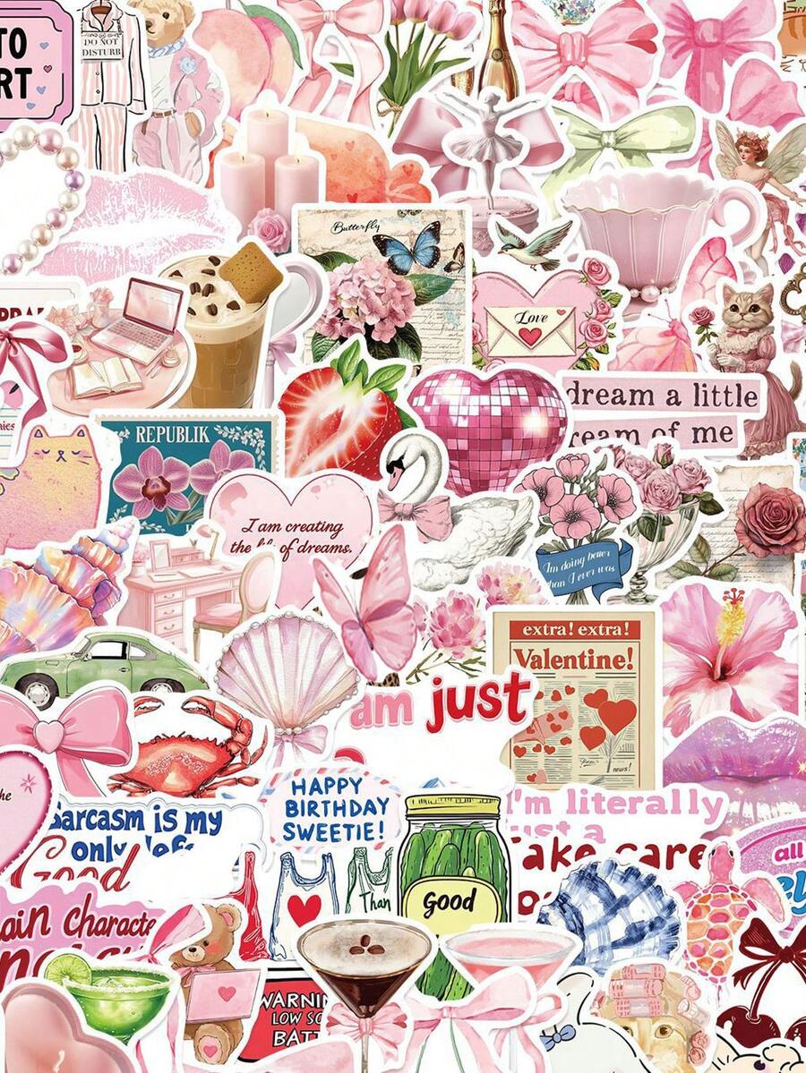 200张Y2K风格可爱复古贴纸，时尚贴纸，KPOP涂鸦贴纸，防水贴纸，适用于水瓶、笔记本电脑、手机、滑板、计划本、日记本等。剪贴簿用品文具趣味贴纸 - M - 查看 1