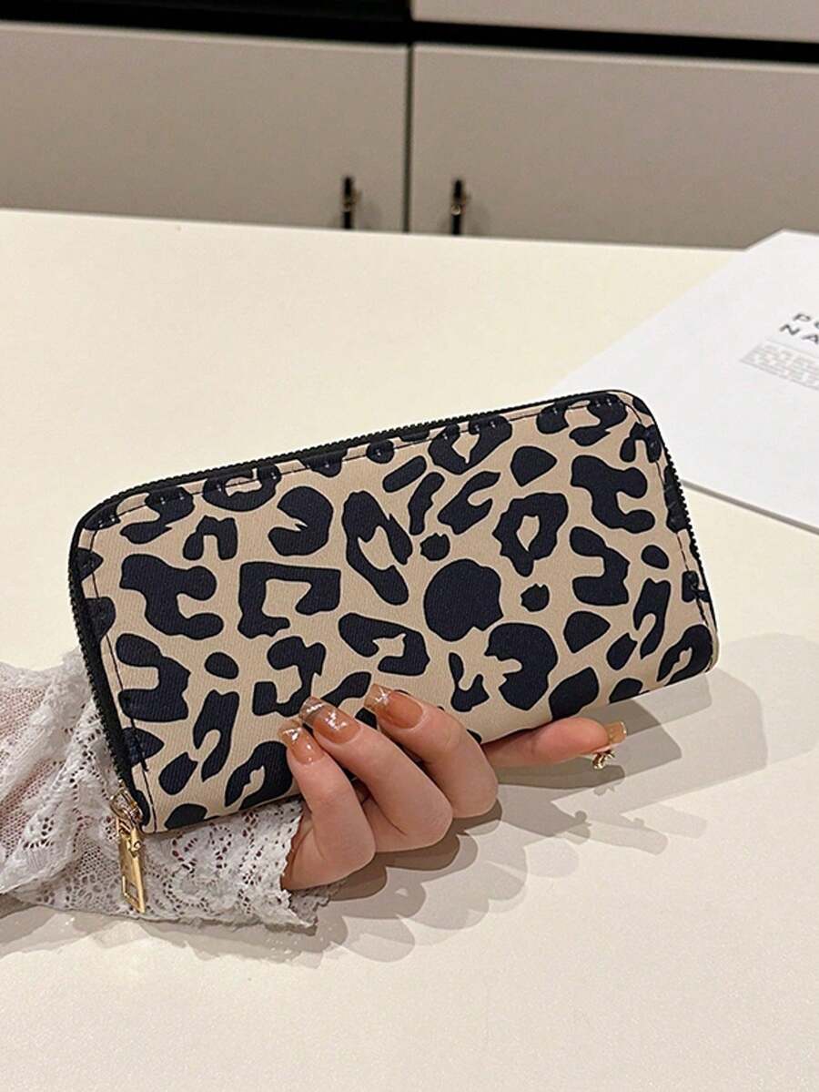 New Retro Women's Long Zipper Wallet, Leopard Print Fashion Multi-Card Slot Phone Wallet, Zipper Coin Purse, Anti-Theft Bank Card Holder, ID Card Case, Business Card Holder, Clutch For Women Money Wallet Mini Wallet Purse Wallet Small Wallet Cute Wallet Travel Essential Summer - Khaki - View 1