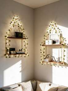 1 pieza/2 piezas Estantería flotante triangular con enredadera siempre verde, estante de almacenamiento de estilo bohemio montado en la pared, decoración rústica para el hogar, estante decorativo para exhibición, organizador de pared estético para libros, plantas y pequeños decorativos, acento minimalista moderno para el hogar, adecuado para sala de estar, dormitorio, entrada, oficina, dormitorio, habitación de niños (baterías no incluidas) - Multicolor - Ver 3