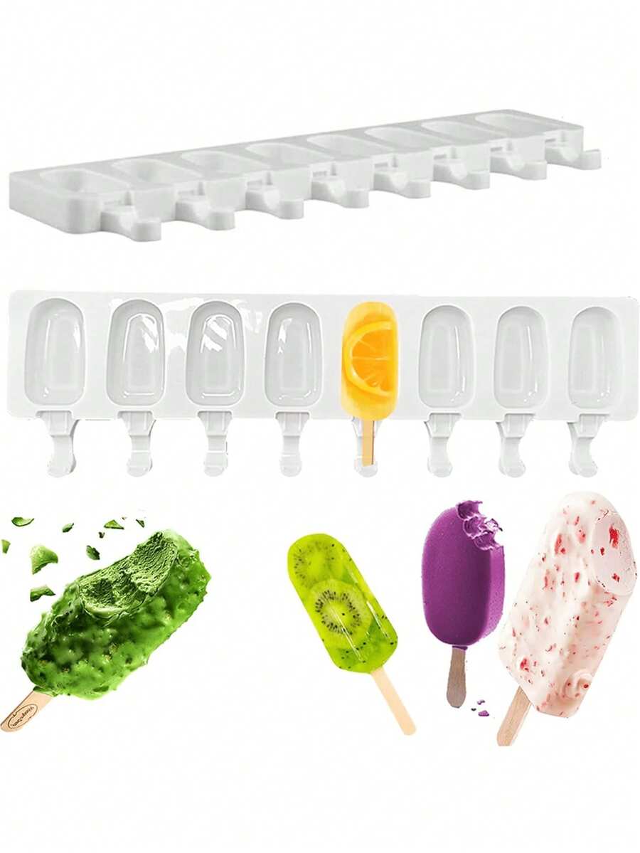 Rubber Oval Ice Cream Mold, 4/8 Compartments DIY Popsicle Maker For Homemade Ice Cream And Chocolate, Classic Shape, No Charge Bakeware Ice Cube Tray Ice Cube Ice Cube Squishy Ice Cube Mold Ice Cube Mould - Multicolor - View 1