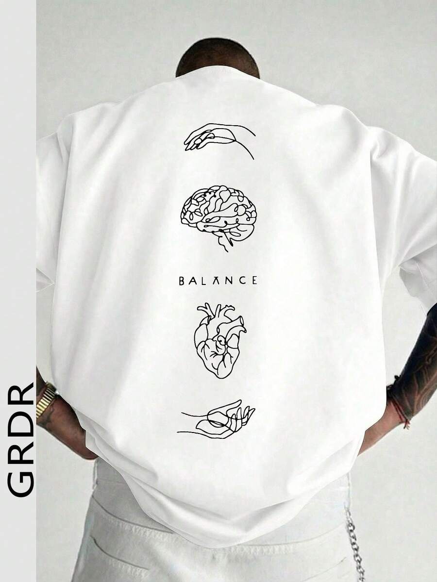 GRDR Men's Fashionable Printed Loose Short Sleeve T-Shirt | Exquisite Design | Summer Essential | Easy To Match, Showcasing Your Style - White - View 1