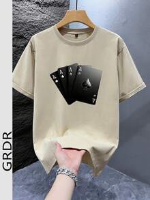 GRDR Men's Fashionable Printed Loose Short Sleeve T-Shirt | Exquisite Design | Summer Essential | Easy To Match | Showcase Your Style - Apricot - View 2