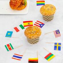 OBOVAY 100pcs Mini National Flag Toothpicks, 50+ Countries World Cup Sports Food Picks, Small Wooden Flag Decor, Suitable For Paper Cups, Appetizers, Beverages And Party Decorations, Patriotic National Day Parades And Sports Fans Supplies, Applicable For Global Events, Travel And International Theme Parties - Multicolor - View 8