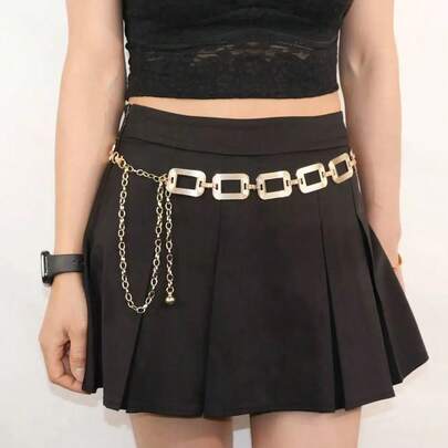 1pc Fashionable Versatile Square Waist Chain, High-End Metal Waist Decor For Dresses, Rectangular Geometric Pattern Punk Zinc Alloy Waist Chain For Women, Suitable For All Seasons