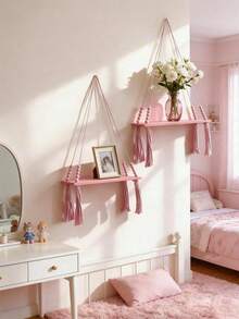 Bộ 1/2 kệ treo macrame màu hồng, kệ treo tường bằng dây tua rua đính hạt, giá trang trí phong cách Boho cho phòng ngủ/phòng khách, kệ đựng đồ treo tường phong cách Bohemian hiện đại, kệ treo tường đa chức năng màu hồng, kệ treo tua rua đính hạt trang nhã. - Nhiều màu - Xem 4