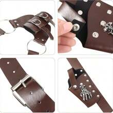 Renaissance Style Faux Leather Sword Shoulder Strap, Multifunctional Leather Crossbody Strap With Double Sheath Set, Pirate Themed Halloween Accessory - A - View 4