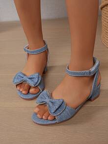 1双女童时尚高跟凉鞋，适合夏季穿着 - 淺藍色 - 查看 5