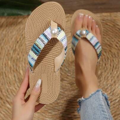 Sandalias de chanclas para mujer de talla grande, chanclas planas casuales de playa y vacaciones