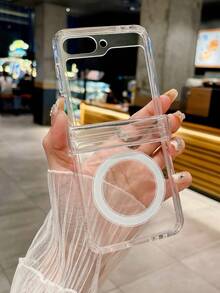 Magnetic Flip Case For Samsung Galaxy Z Flip 7/7FE/6/5/4/3 5G, Hinged Protection, Supports Wireless Charging, TPU+PC Anti-Fall Anti-Shock Protective Phone Case - Clear - View 3