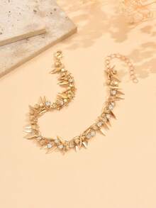 1pc Fashionable Bohemian Style Golden Leaf Rhinestone Tassel Handmade Chain Anklet, Suitable For Daily Wear, Vacation, Party, Date, Music Festival - Multicolor - View 3