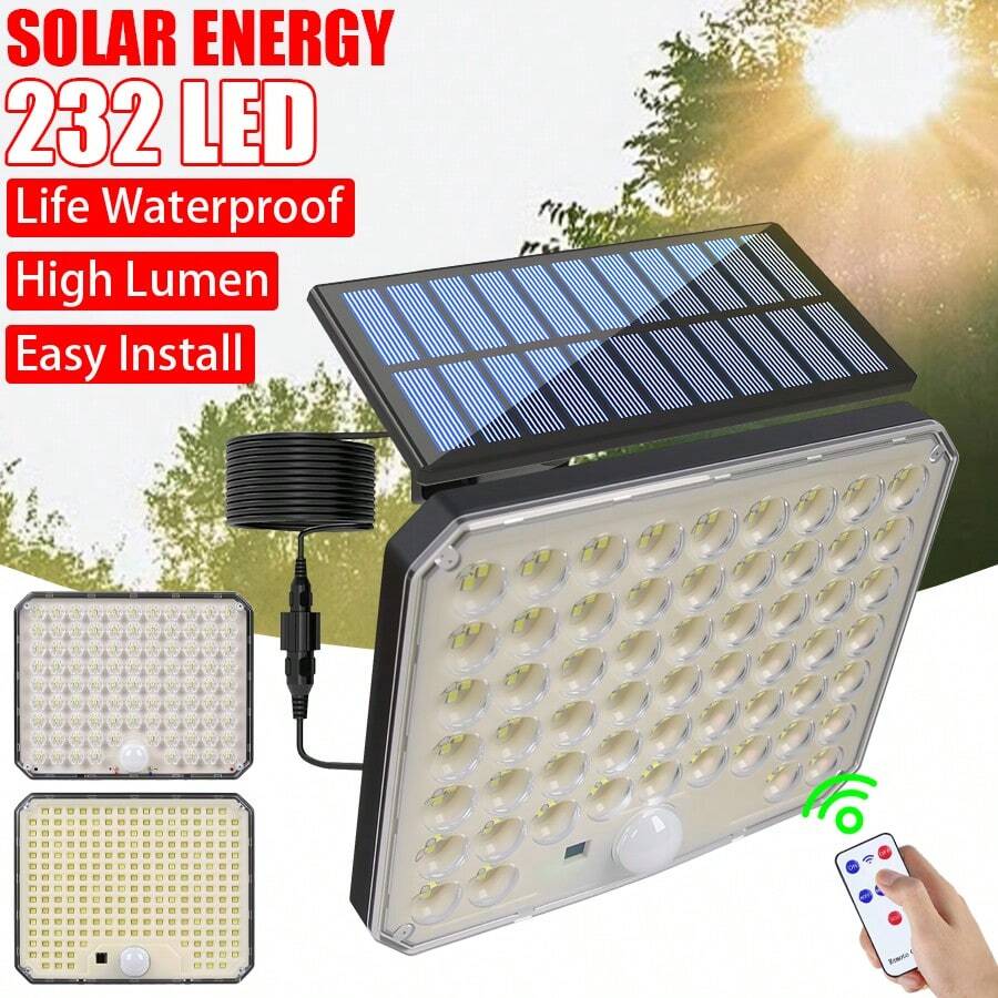 1pc 95/226/232 LED Solar Wall Lamp High Lumen Remote Control Outdoor Light