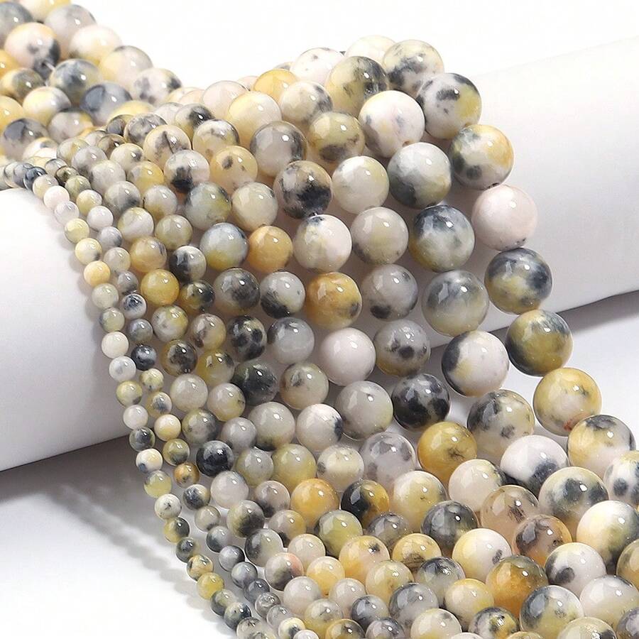 1颗天然黄黑波斯玉珠，4/6/8/10/12毫米圆形，珠宝制作材料，DIY串珠工艺 - 珠宝制作者和串珠爱好者的完美礼物