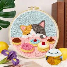 一套2D成人初学者戳绣套装，20*20厘米/7.8*7.8英寸，可爱的小猫和小狗图案，完整的DIY手工戳绣和DIY礼品套装，包含预印图案、毛线、绣框和戳绣工具，适合赠送给家人、朋友、同学作为生日礼物，也可用于客厅、卧室家居装饰。 - A - 查看 5