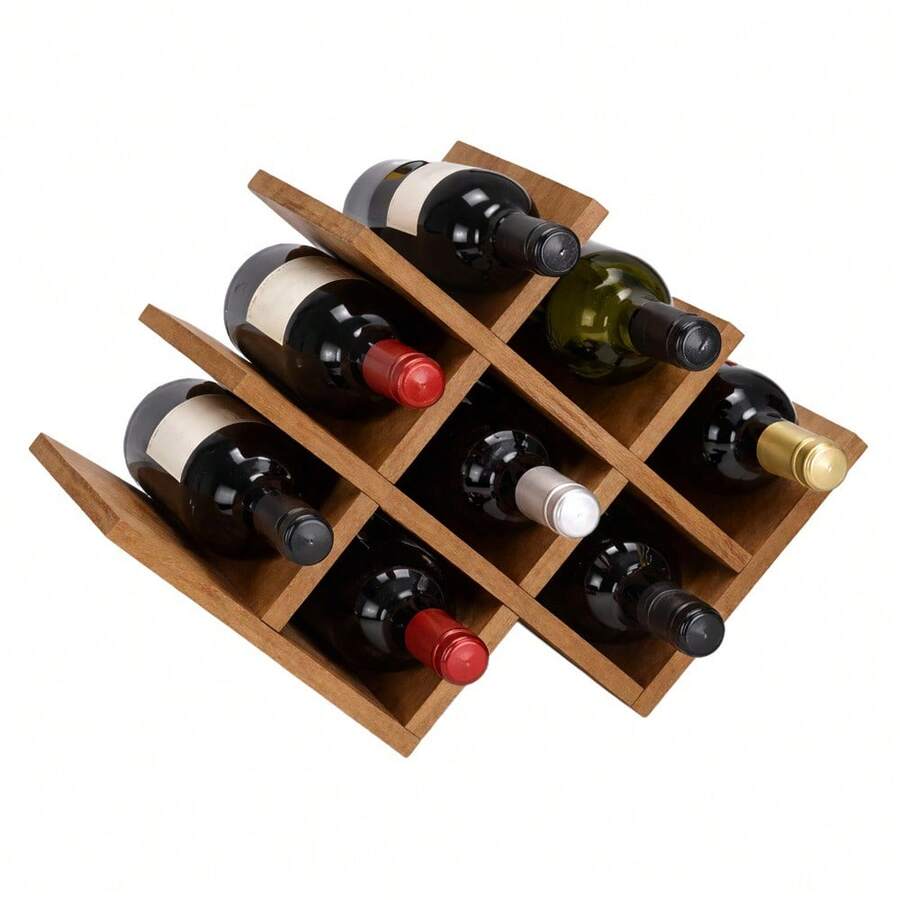 Natural Bamboo 3-Tier Wine Rack Free Standing Countertop Holder For 8 Bottles Wooden Storage Organizer Display Shelf For Kitchen Bar Cabinet Home Use - Dark Brown - View 1
