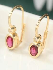 Classic Retro Geometric Earrings For Women, Inlaid With Red And White Synthetic Zirconia, Exuding Exquisite Charm. A Fashionable Jewelry Gift For Festivals And Banquets. - Red - View 8