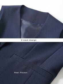 女士纯色背心，V领外套，修身款，春秋季时尚通勤装，适合外出穿着，夏季女装 - 寶藍色 - 查看 3