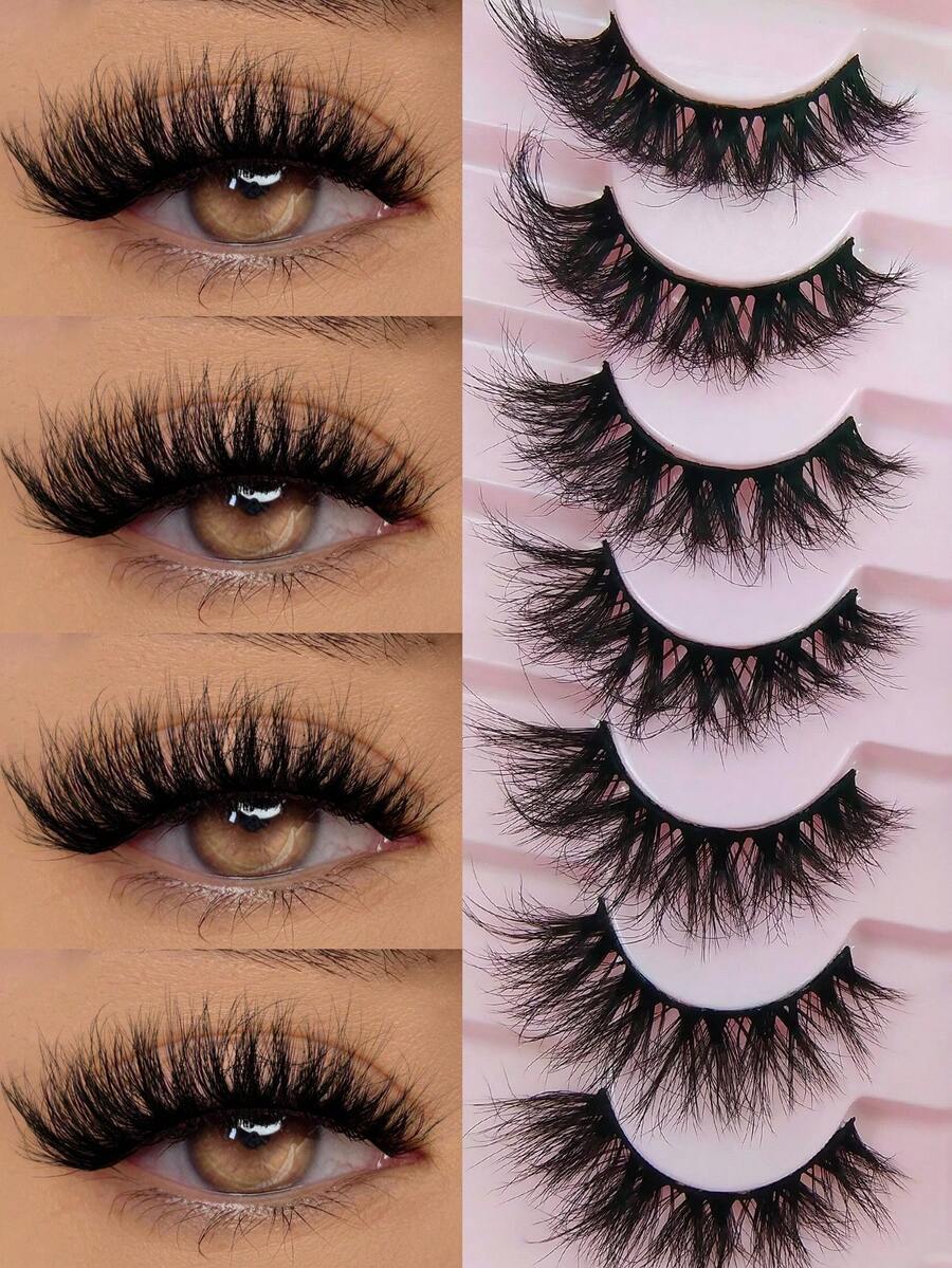 Hinarin 7 Pairs Messy Natural Cat Eye Lashes Cat Eye Look Wispy Lashes Eye End Elongated Full Strip Soft Natural Realistic Crossed False Eyelashes Strip Lashes For Fashion Girls As Gifts Fake Eyelashes False Lashes Individual Cluster Lashes