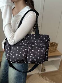 Bolso de hombro tipo tote de gran capacidad y bolsillosúltiples, de estilo minimalista y moderno, adecuado para la escuela, el trabajo y los viajes, se puede usar como bandolera - Negro 2 - Ver 5