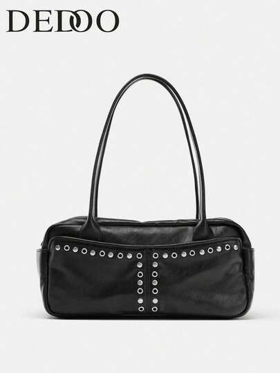 Dedoo 1 chiếc túi đeo vai/túi xách tay nữ cỡ lớn, trang trí đinh tán, dây đeo rộng, thiết kế độc đáo, thích hợp cho công sở, đi làm, phong cách lễ hội âm nhạc Y2K, dung tích lớn.