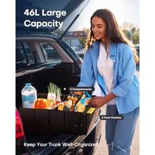 Trunk Organizer - Car Organizer Foldable Trunk Organizer For SUVs And Sedans Sturdy Car Organization For Car Accessories Tools Sundries Black 2 Compartments 21.3"*12.6"*10.6" - Black - View 4