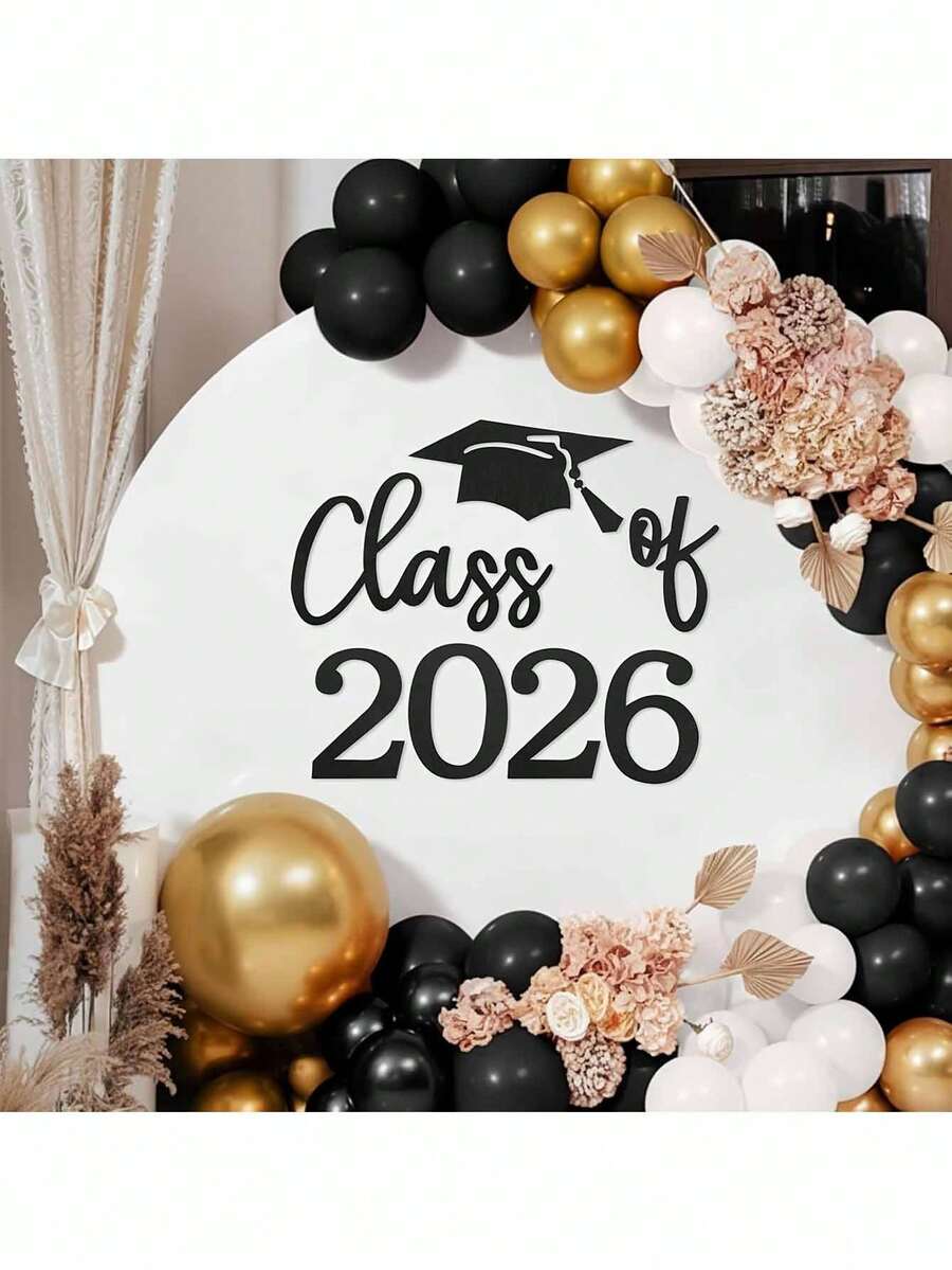 7pcs 2026 Graduation Black Felt Wall Decor & Signage - Graduation Party Decorations. "Congratulations Class Of 2026" Letter Banner For Graduation Celebration. Graduation Party Balloon Arch Backdrop Decor Materials (Balloons Not Included). - Graduation Letter - View 1