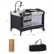 Cuna para Bebe Portátil Tipo Corral Cuna con Colecho Cama y Cambiador Viajera Plegable con Bolsa 2 Ruedas Laterales Organizador y Área Inferior Cerrada para Juego y Descanso - Negro1 - Ver 2