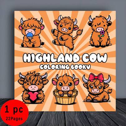 第22页 - 高地牛主题 - 适合初学者，厚纸，图案简单，易于上手的艺术节日设计，温馨氛围，是生日礼物、成人涂色书的完美之选，生动可爱的插图，创意插图，涂色书