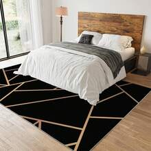 Nordic Black Gold Geometric Texture Area Rug, Abstract Golden Irregular Line Art Indoor Non-Slip Rugs, Machine Washable Breathable Durable Carpet For Front Entrance Floor Decor, Living Room Bedroom Sofa Home Decor, Multi Carpets Home Decor Rugs, Homestay Hotel, Non-Slip Machine Washable Carpet, Home Decor Room Decor - Nordic Black Gold - View 3